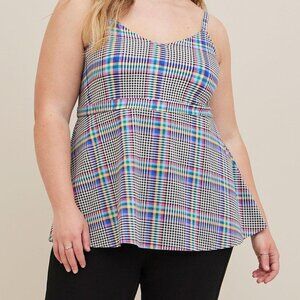 Torrid Rainbow Plaid Babydoll Fabric Mix Super Soft Poplin V-Neck Cami Tank Top